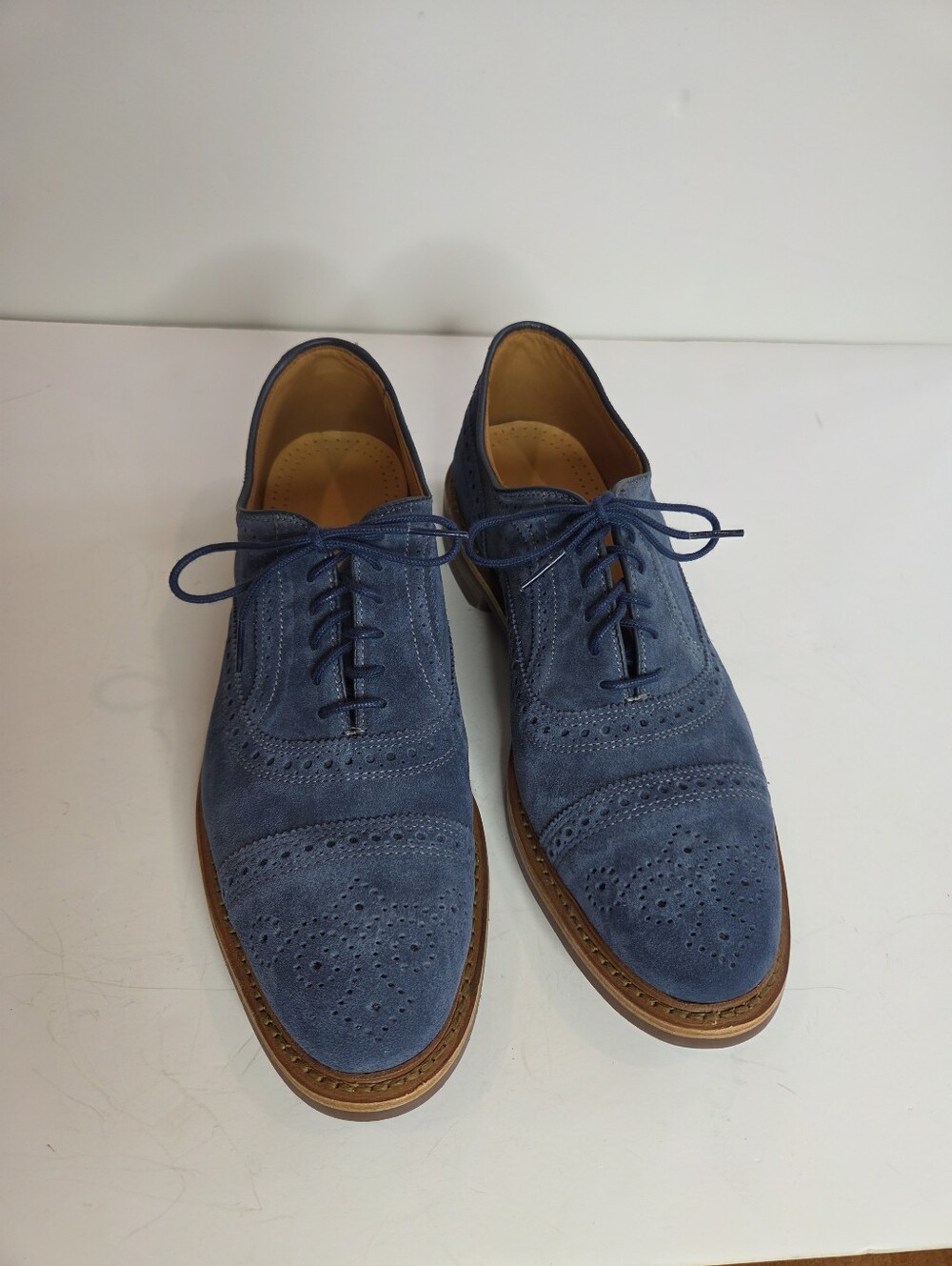 Blue Suede Men's Wingtip Oxfords With Dainite Sole Size 9 New Without Box